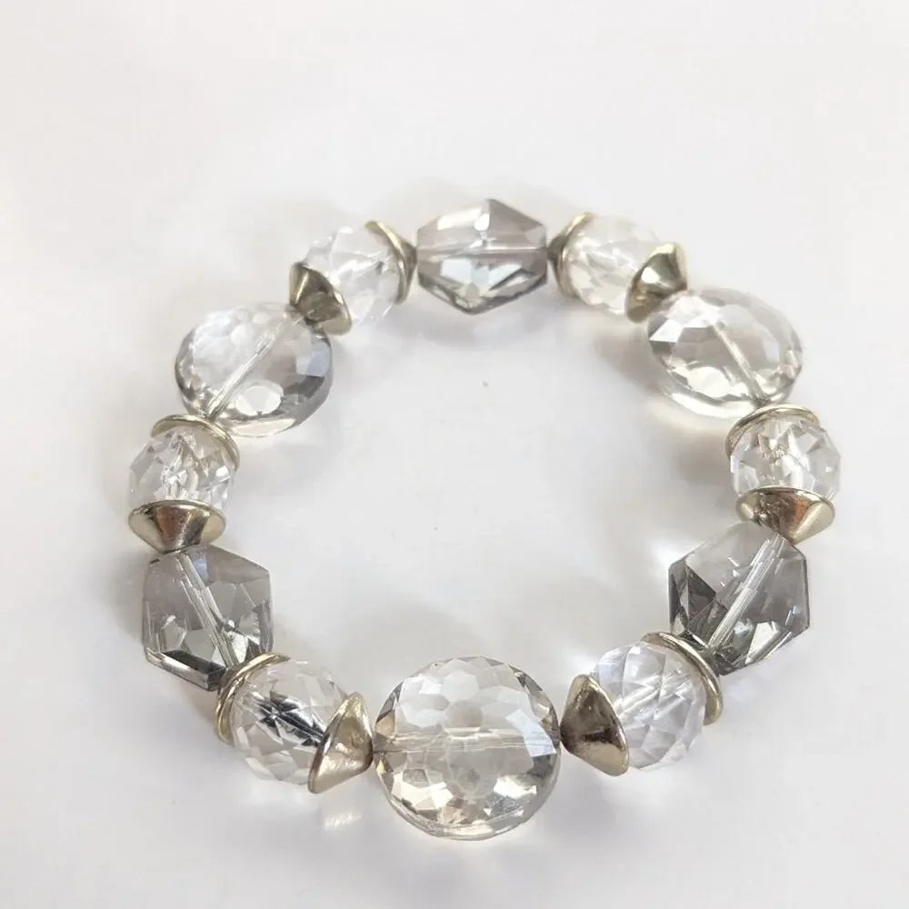 Stunning Smokey Faceted Glass Beaded Glam Layering Stretch Bracelet